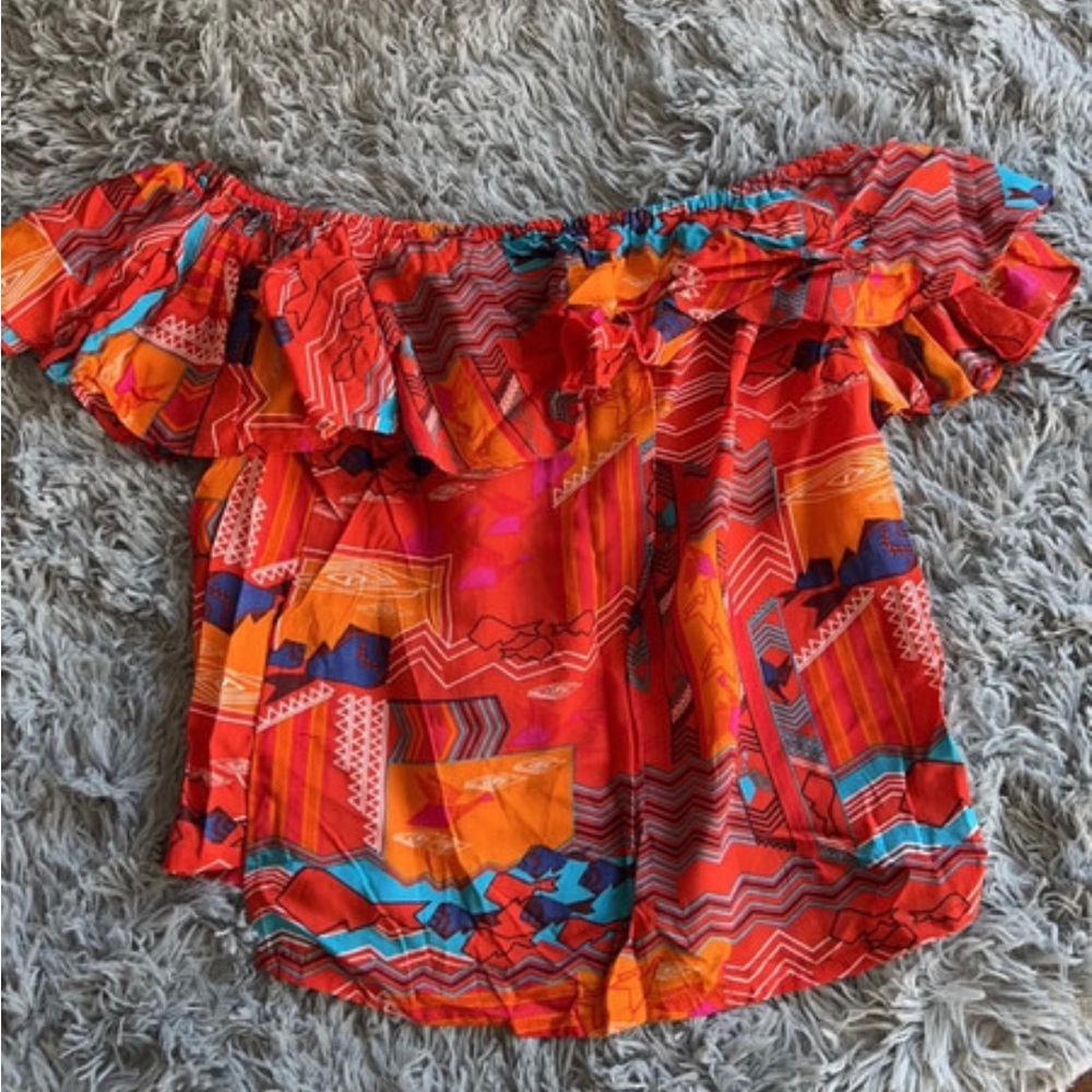 Bright Orange Off Shoulder Crop Top, Size S